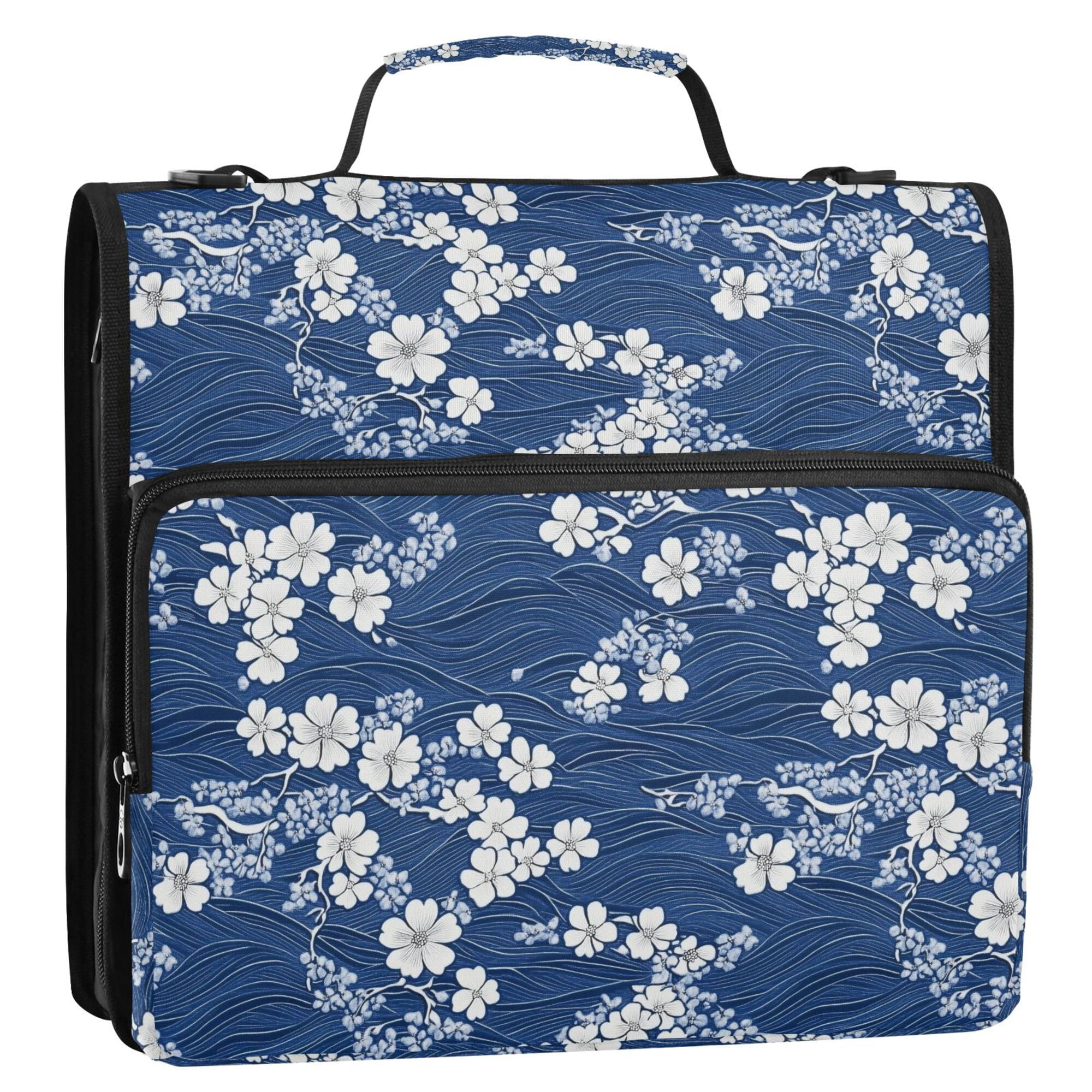 FORMRS Zipper Binder with Shoulder Strap 2-inch Ring 500 Sheet Capacity File Bag, Floral Ocean Waves