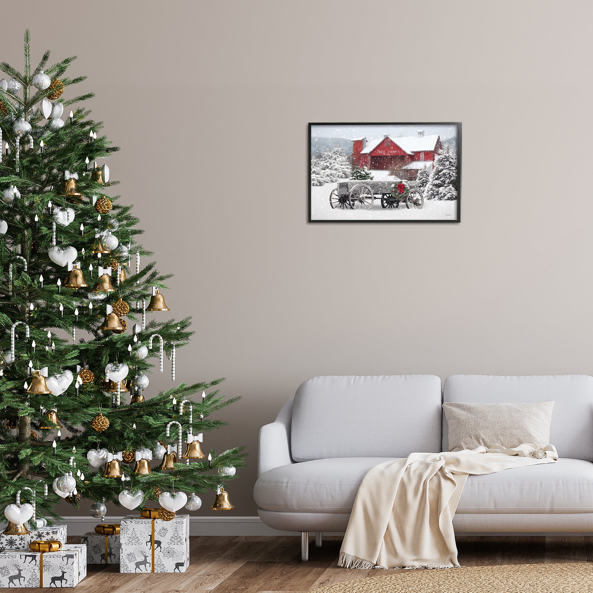Stupell Industries Winter Wagon & Barn Holiday Painting Black Framed Art Prints Wall Art, 24 x 16