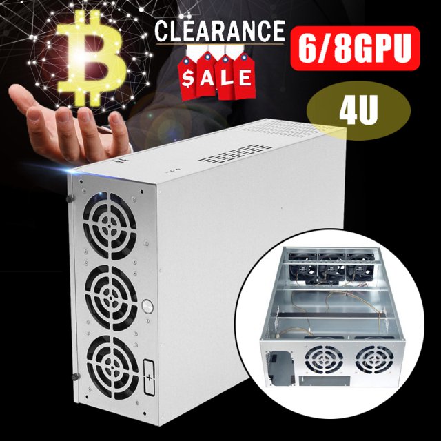 6/8GPU+5 Fans 4U Bitcoin Mining Rig Open Air Frame Steel Frame Graphics Case