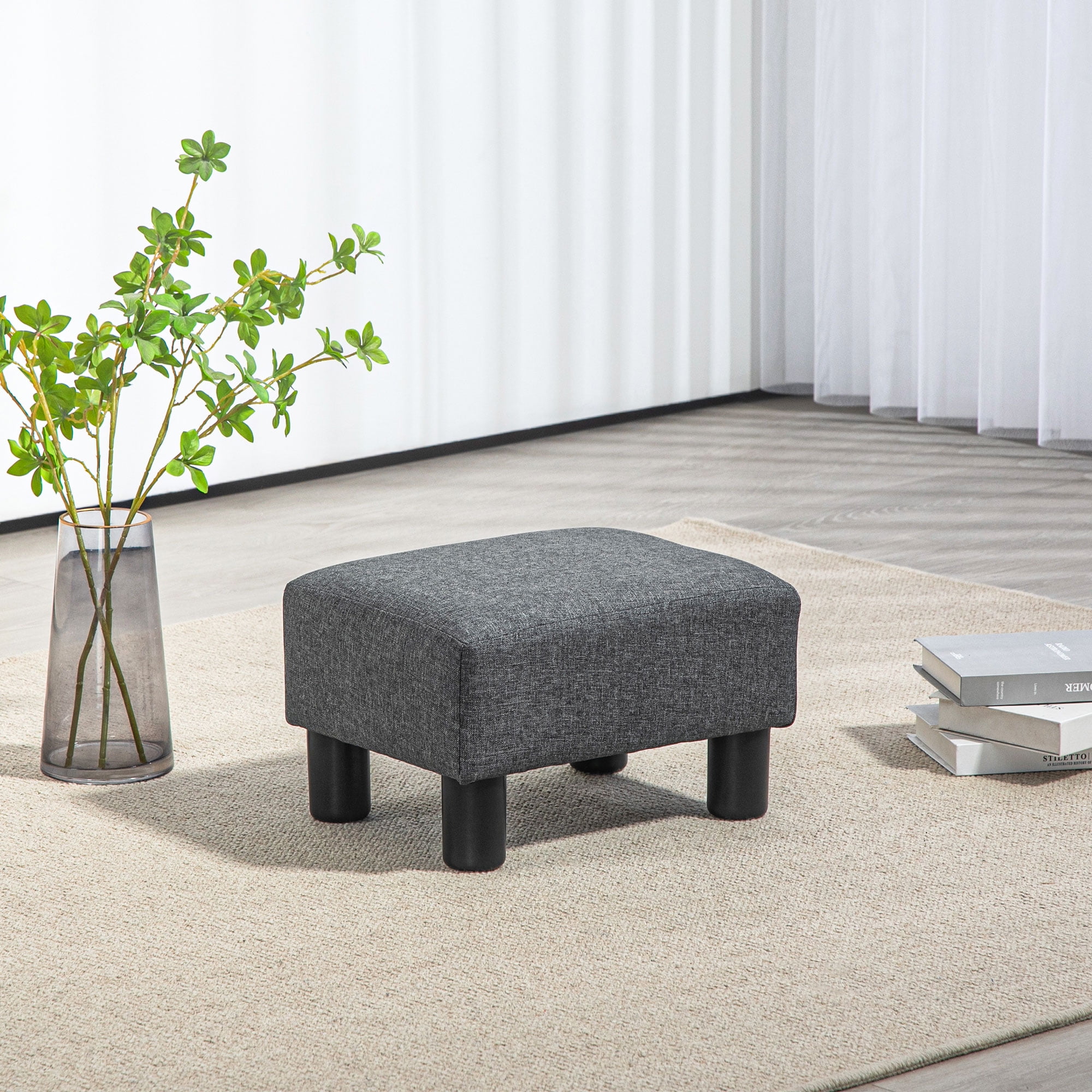 HOMCOM Ottoman Foot Rest, Small Foot Stool with Linen Fabric Upholstery