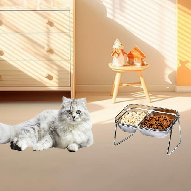 Cuencos elevados para gatos de acero inoxidable para mascotas, aptos para bigotes, antideslizantes, comedero para perros, cuenco para comida y agua