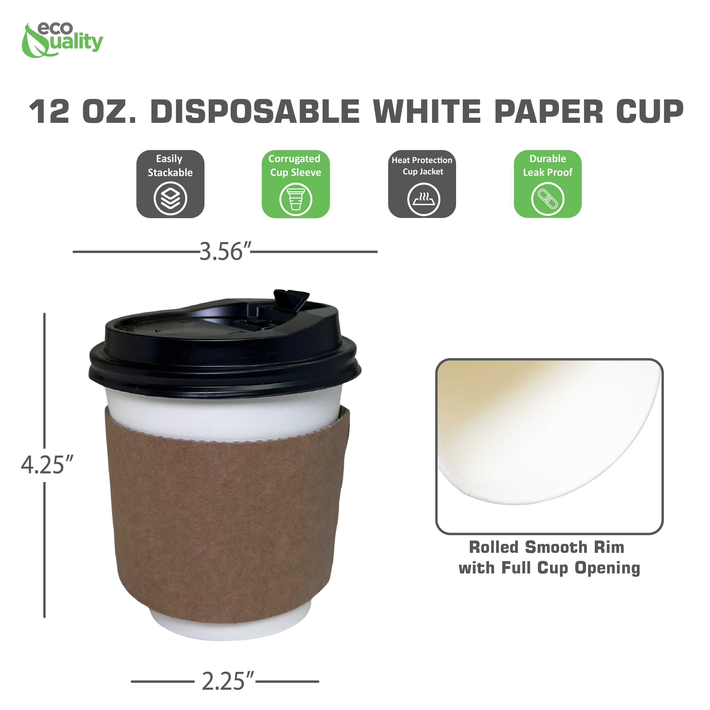 100 Pack] 16oz Disposable RippIe Paper Hot Coffee Cups with Black