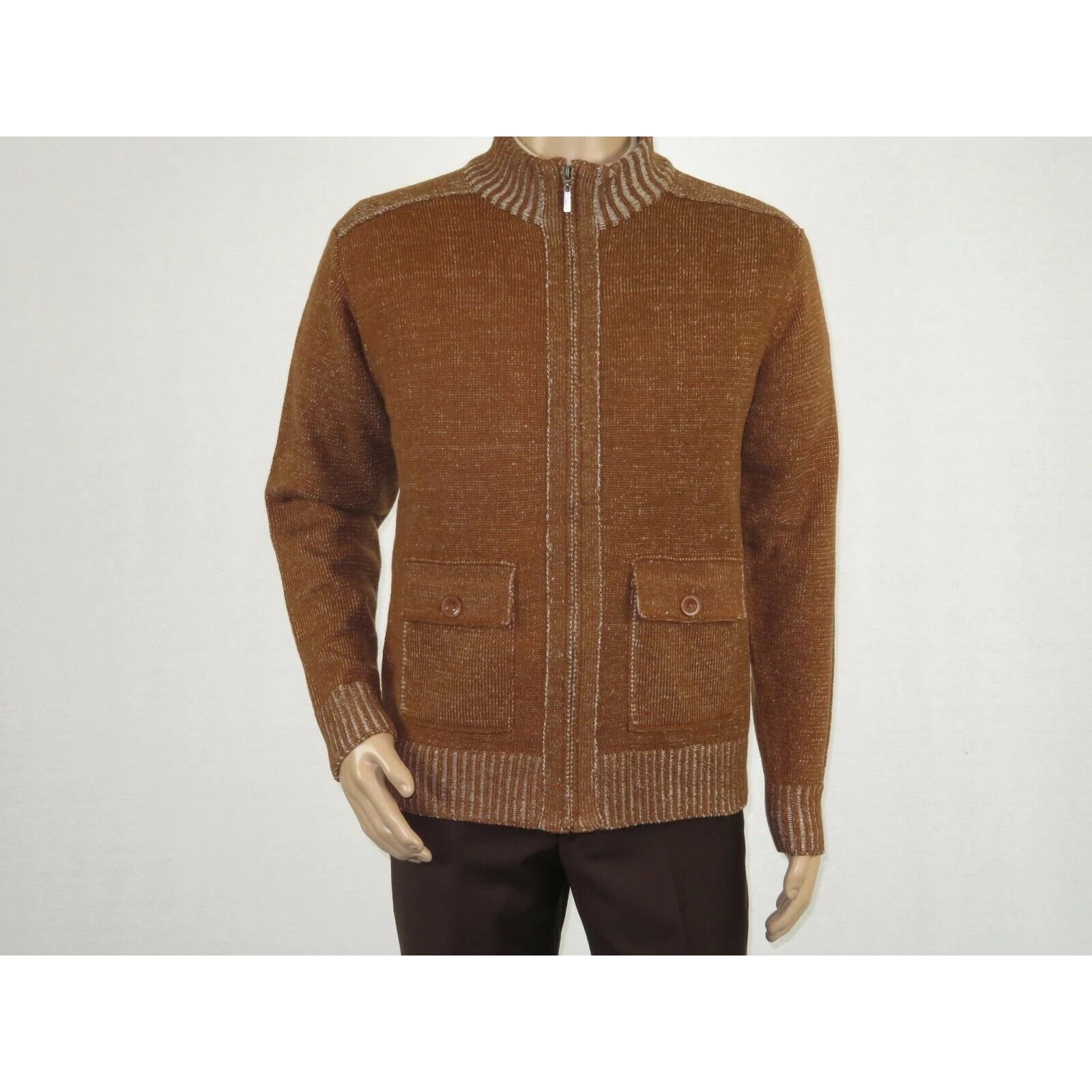 INSERCH CARDIGAN ZIPPER FRONT SWEATERS  WITH CONTRAST ELBOW PATCHES BROWN