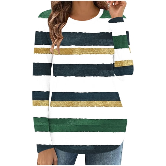 Ashirexll Womens Long Sleeve Tops Casual Winter Tops for Loose Fitting Round Neck Printed Fashion T-Shirt Comfortable Blouse