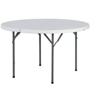 ZENSTYLE 48 Inch Round Folding Camping Table Plastic Dining Card Table White for Indoor Outdoor Party