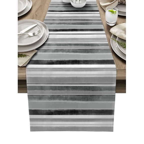 Ldtrchee Grey Nordic Style Stripes Table Runner 72 Inches, Black Gray Texture Bed Runner Dresser Scarves Tabletop for Indoor Outdoor Parties/Ceremony/Banquet, 14" x 72"