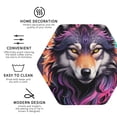 thumbnail image 3 of Honeii Colorful Wolf Head A print Leather Coaster Set of 4, ideal for safeguarding your furniture from drinks spills and effortless cleanup-Hexagon, 3 of 6