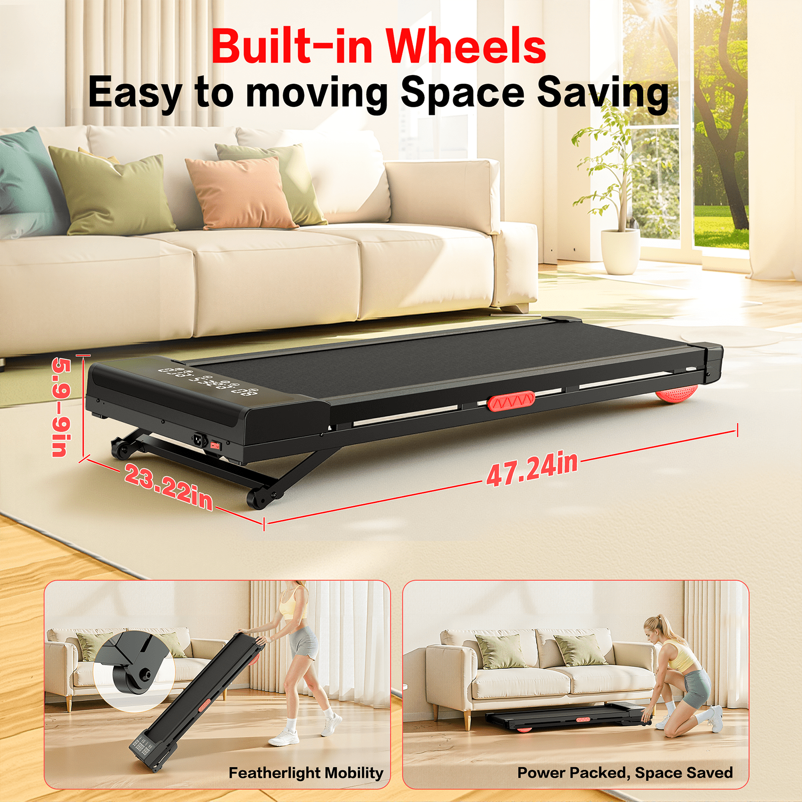 Evitormill Treadmill With Auto Incline 15%, Portable Under Desk Walking Pad for Home/Office,Black Red