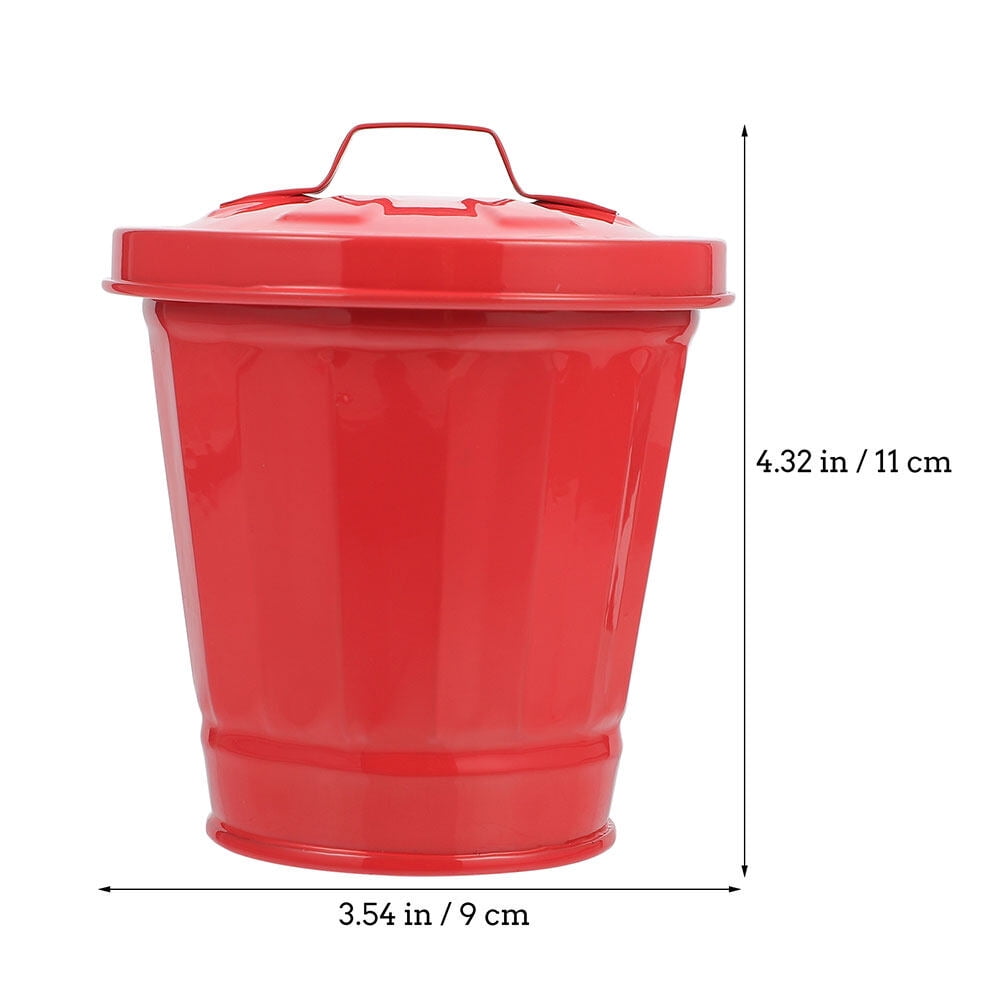 2pcs Table Garbage Bucket Metal Trash Can Small Waste Bin with Lid