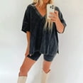 thumbnail image 3 of Guiexla 2 Pcs/Set Women Summer Sportswear Set V Neck Side Split Short Sleeves Loose T-shirt Elastic Waist Mini Pants Set Tracksuit Sport Clothes, 3 of 7