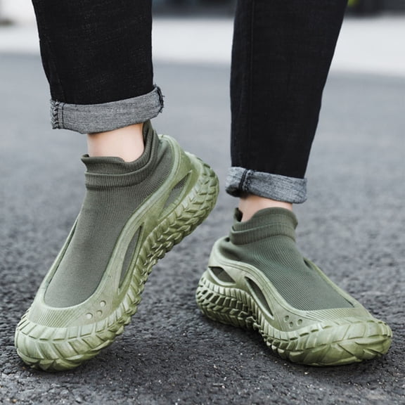 CPNG Men's Sporty Lace Up Running Shoes High Top Knitted Fabric Fashion Sneakers Lightweight Casual Comfortable Breathable Sneakers Outdoor Hiking Shoes