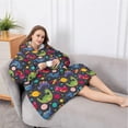 thumbnail image 5 of Oversized Wearable Blanket Hoodie,Colorful Dinosaurs Spaceships Planets Pattern Sherpa Blanket Hoodie with Super Pockets,Super Warm Fuzzy Pullover for Women & Men, 5 of 6