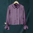 thumbnail image 6 of HLKJKLS Winter Clothing For Women Half Puff Sleeve Button Down Cotton Linen Lapel Collar Blouse Brushed Twill Purple S-3Xl, 6 of 7