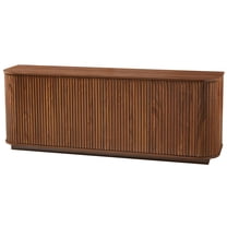 Spaco Walnut 64" TV Stand Sideboard - Wave Pattern, Wooden Vertical Striped Storage Cabinet
