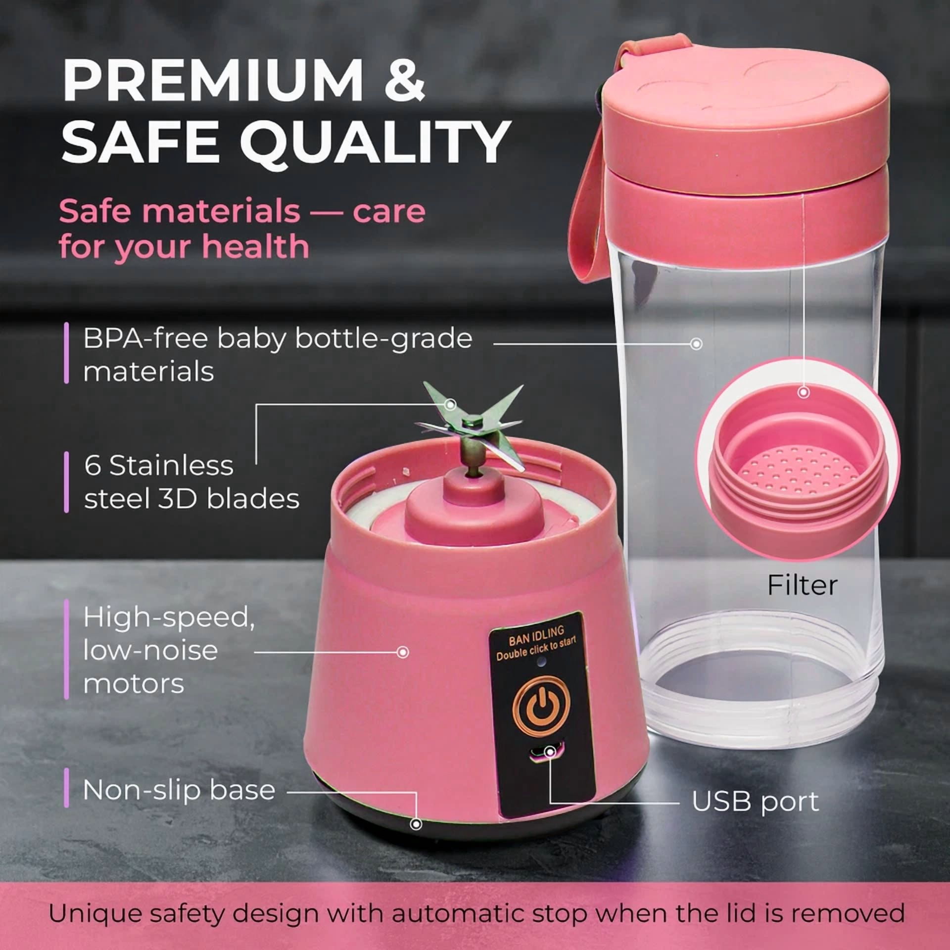 Portable Blender Personal Mini Mixer Protein Shakes Juicer Cup Usb Rechargeable