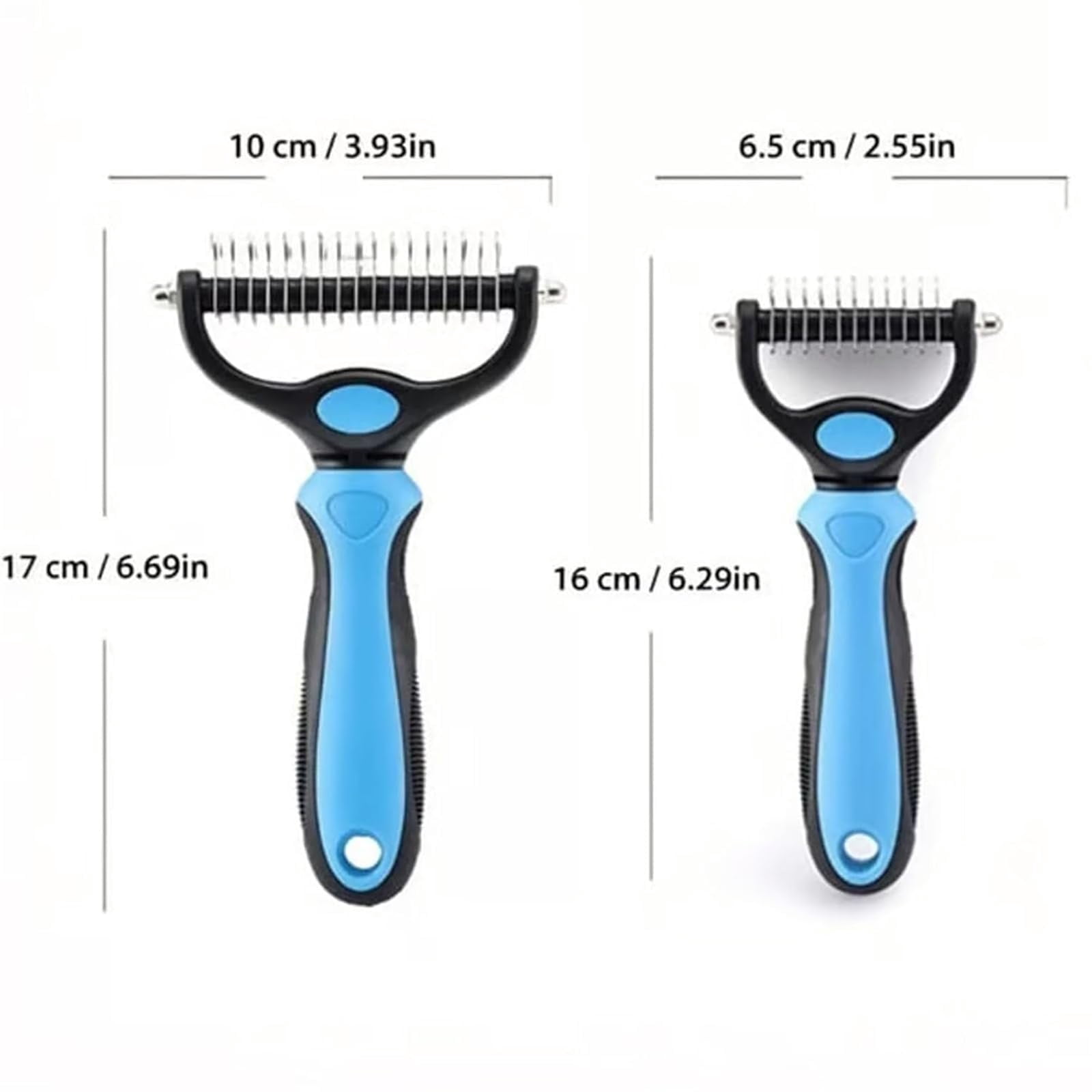 Pet Pro Grooming Tool, 2-in-1 Deshedding Dog Brush with 9/17 Teeth Undercoat Rake for Dogs & Cats, Dual-Sided Stainless Steel Pet Comb for Long Hair & Thick Coats, Non-Slip Ergonomic Handle (Blue-L)
