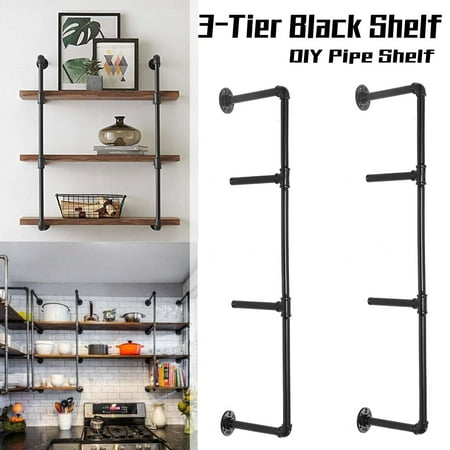 2pcs Industrial Black Pipe Kitchen Storage Shelf Bracket
