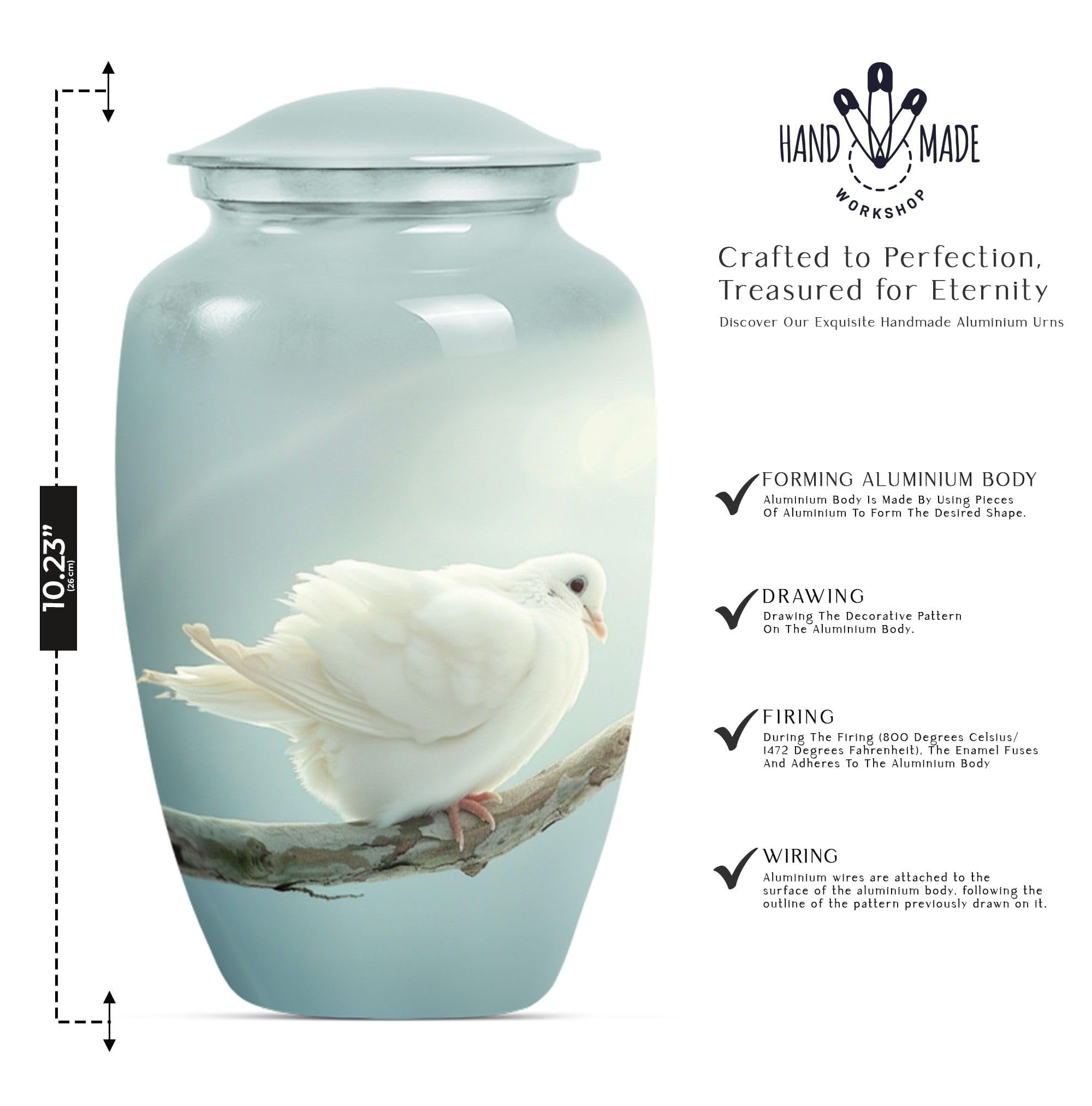 SUBSH Dove Urn, Urn for Human Ashes, 10 Inch Urn, Funeral Urns for Ashes, Large Urns for Human Ashes, Pet Urns, Cremation Urns, Urns for Ashes Adult Male, Urns for Human Ashes