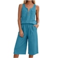 thumbnail image 5 of Zynoxe Two Piece Sets for Women With Pockets Fashion Zipper Round Neck Sleeveless Tank Top Wide Leg Culottes Set Versatile Solid Color Vacation Outfits Comfy Breathable Cotton Linen Summer Sets XL, 5 of 9