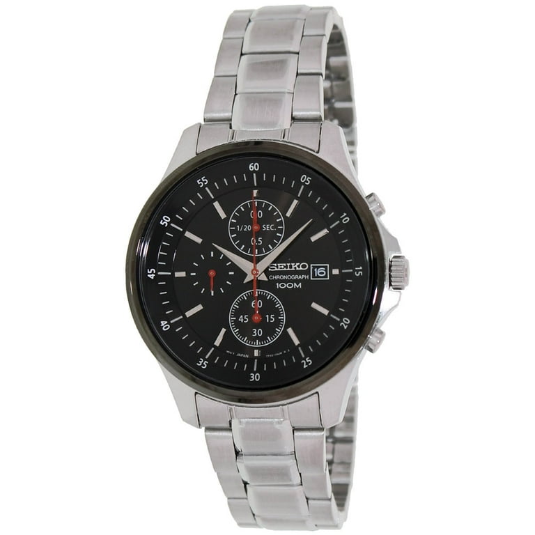メンズウェア Black Watch Collared Snead Seiko SNDE27 Men's Black Dial Steel Bracelet Chronograph Watch