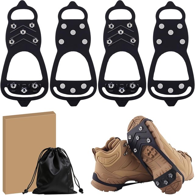 2 Paires de Crampons pour Chaussures et Bottes, Crampons Universels Antidérapants pour la Randonnée, Micro Crampons pour Chaussures pour la Neige et la Glace, Crampons de Neige Durables pour la Randonnée Hivernale, l'Escalade et la Pêche sur Glace, 8 Crampons en Acier Antidérapants