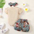 thumbnail image 4 of Gunia Toddler Baby Girl Outfits Set Ruffles Short Sleeve Ribbed Romper Bodysuits Bowknot Floral Printed Shorts Headbands Cute 9-12 Months, 4 of 8