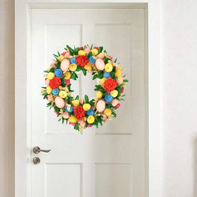 de pa puerta delantera, 14 pulgadas, s florales de primavera pa puerta, pa puerta delantera, ventana, decoración Huevo perfecl Corona de puerta principal