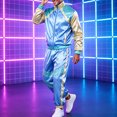 thumbnail image 6 of yboeqw Retro Unisex 2 Piece Party Tracksuit Full Zip Stand Collar Color Block Jacket Elastic Cuff Jogger Pants for 80s Themed Event Cosplay, 6 of 9