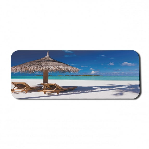 Landscape Computer Mouse Pad, Island Caribbean Honeymoon Themed Beach Seashore Ocean Print, Rectangle Non-Slip Rubber Mousepad Large, 31" x 12" Gaming Size, Pale Brown Turquoise, by Ambesonne