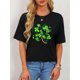 thumbnail image 1 of Women's Casual Crew Neck T-Shirt, 95% Polyester 5% Spandex Knit Fabric, All-Season Leopard Print & Four-Leaf Clover Graphic Tee Tee For Adult, Men, Women, Teen, Teenager, Adolescent, Youth, 1 of 6