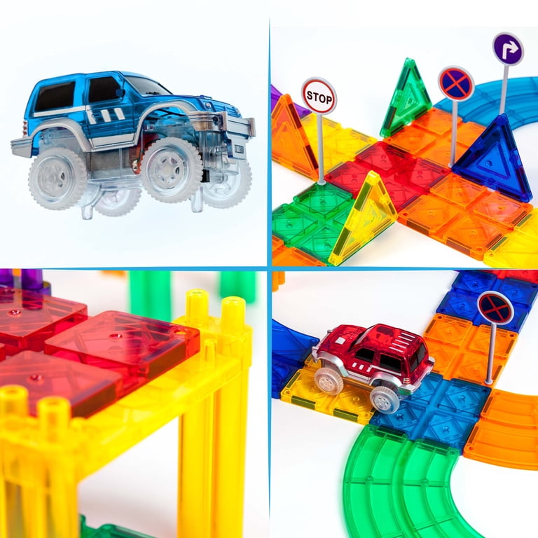 PicassoTiles Race Track Magnetic Set, 81 Pieces With LED Cars photo 7
