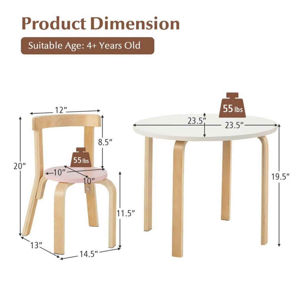 Spaco 5-Piece Kids Wooden Curved Back Activity Table and Chair Set withToy Bricks, Toddler Table and Chair Set for Arts & Crafts, Snack Time, Homeschooling, Homework