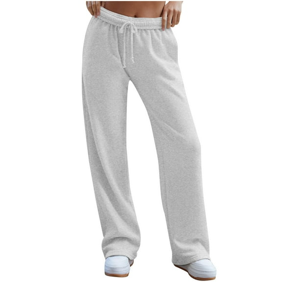 VOONCAS Women's High Waisted Wide Leg Casual Pants - Gray, Size L, Polyester Spandex Stretch, Breathable, Elastic Drawstring Waist for Errands & Lounge