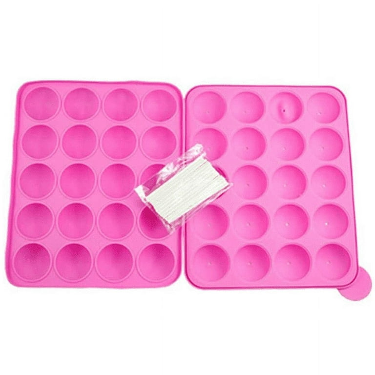 Silicone Cake Pop Baking Pan, 20 Round Shapes Silicone Lollipop Mold Tray Cake Silicone Mold for Cupcake, Pink