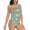 thumbnail image 3 of Uemuo Cute Farm Birds Print Women's One Piece Swimsuit Asymmetrical Neck Bathing Suit One Shoulder Side Cutout Ruffle Swimwear-XX-Large, 3 of 6
