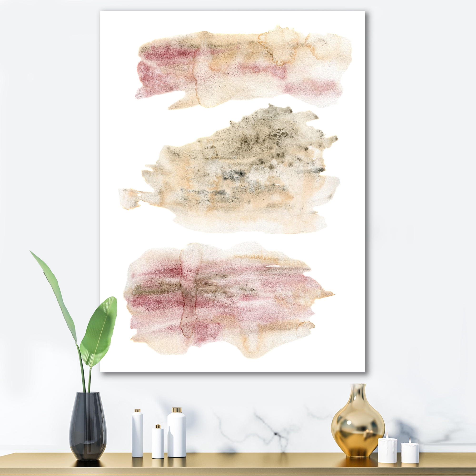 Designart ' Pink and Golden Abstract Clouds ' Modern Canvas Wall Art Print