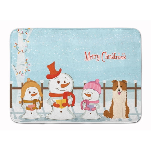 Merry Christmas Carolers Border Collie Red White Machine Washable Memory Foam Mat