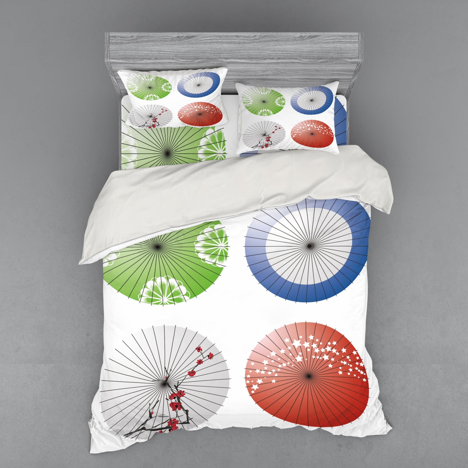 Japanese Duvet Cover Set, Artisan Japanese Umbrella Design with Cherry