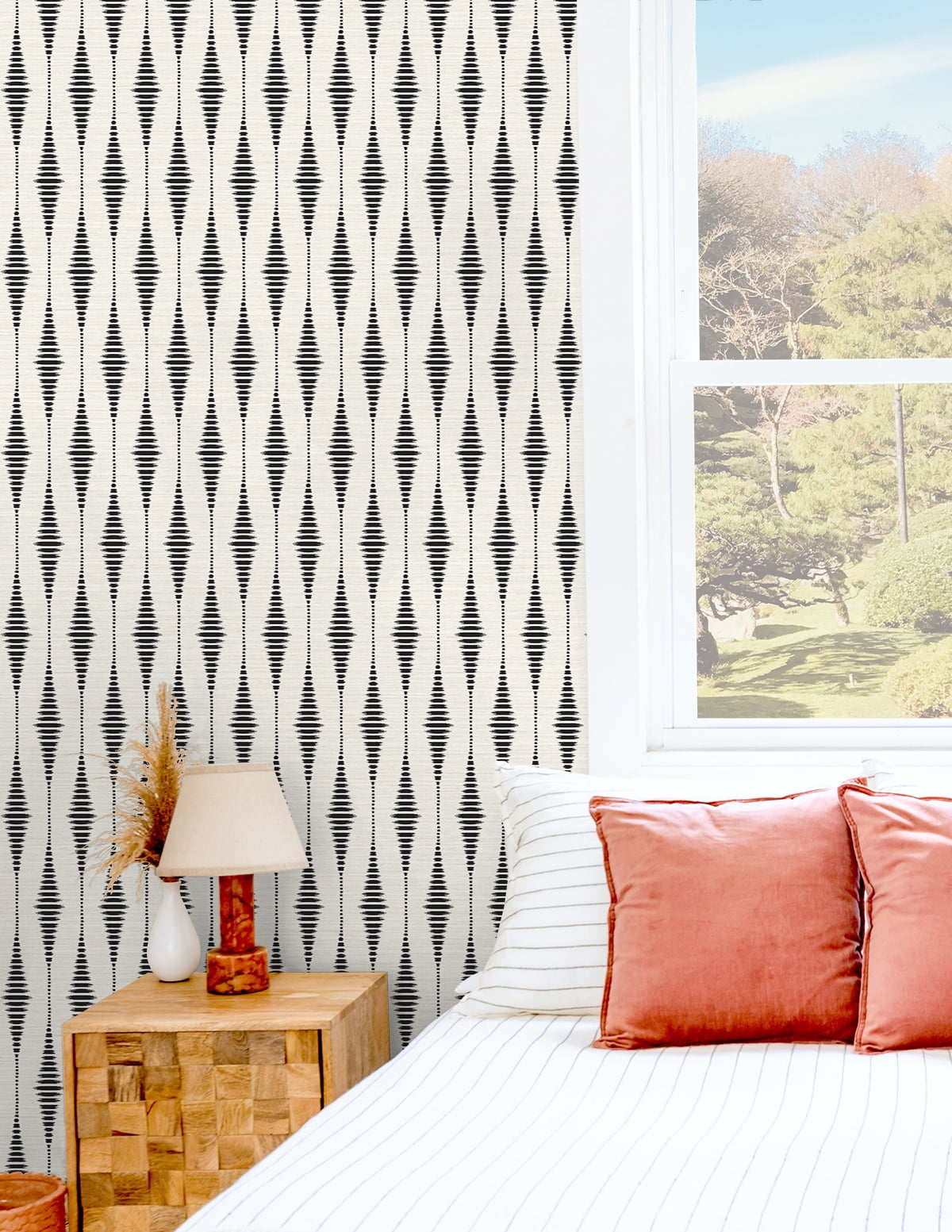 Seabrook Designs  Striped Ikat Peel and Stick Wallpaper 27 in. W x 18 ft. L - Ebony & Linen