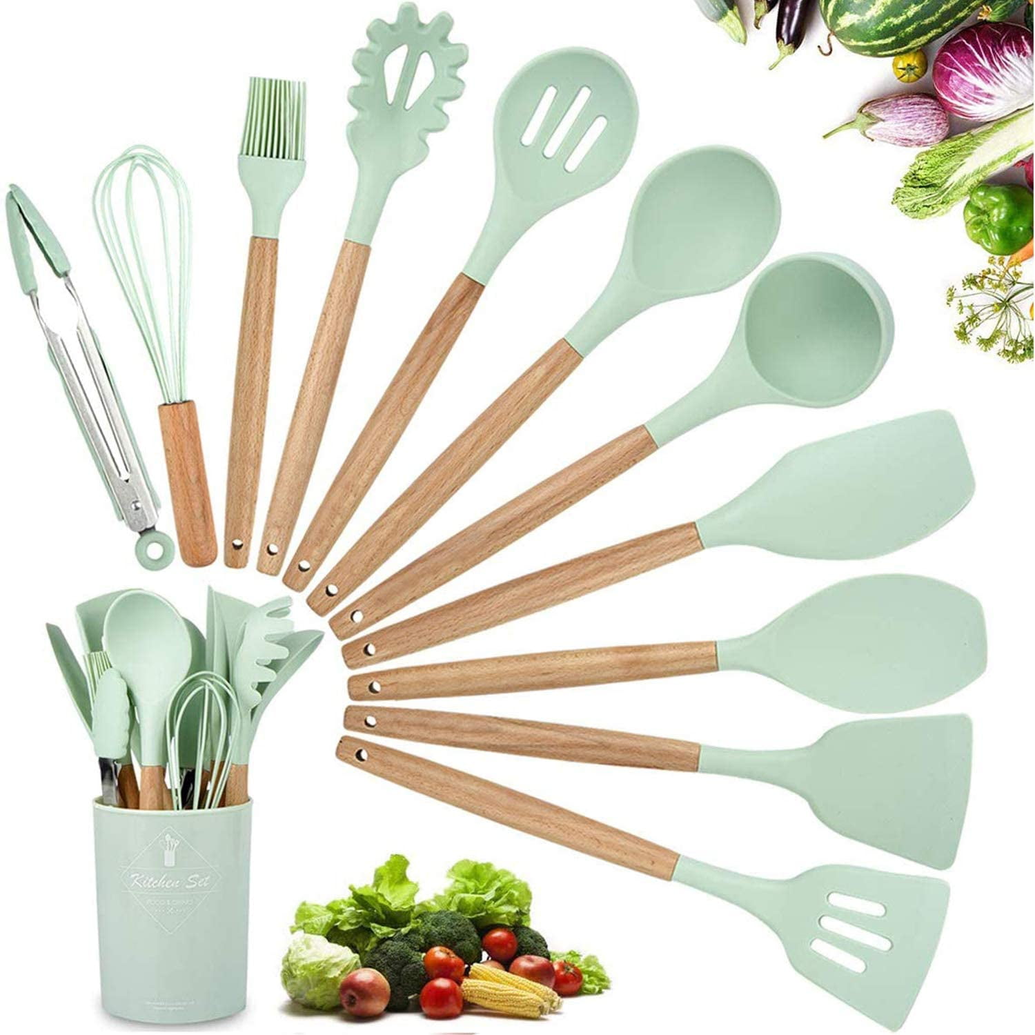 Silicone Cooking Utensil Kitchen Utensils Set, 11 Pieces Silicone