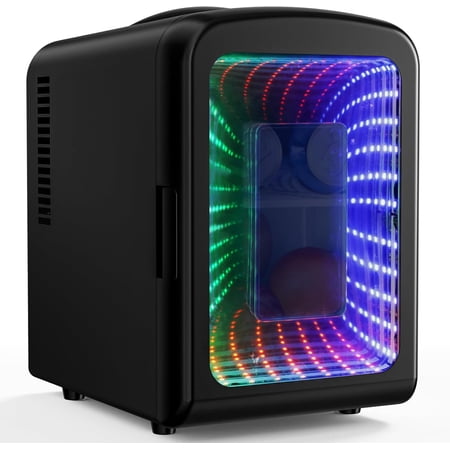 Mini Compact Refrigerator with Gaming Light  4L Capacity/6 Cans Portable Fridge  for Bedroom Car Office and Dorm  Small Cooler Cosmetics  Beverage Food  Black