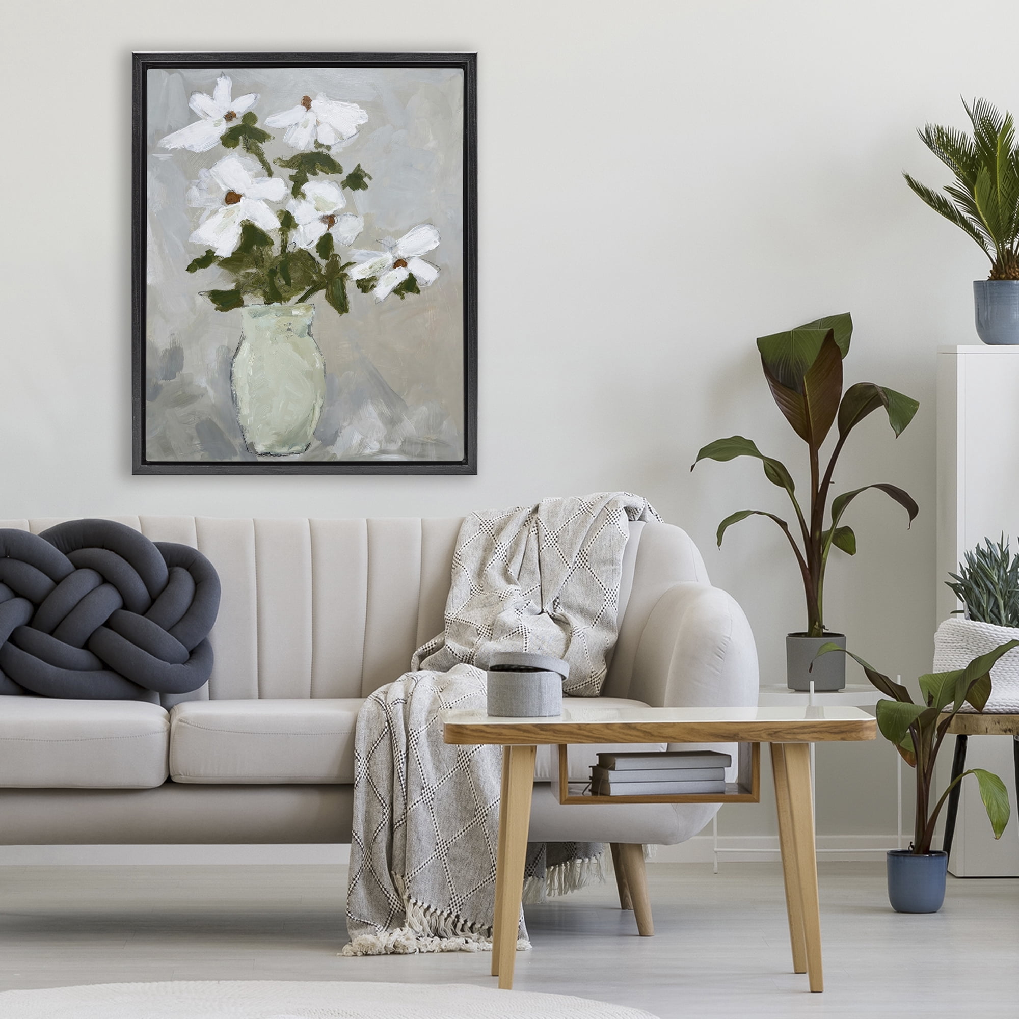Stupell Industries Cosmos Flowers Serene Rustic Vase Black Framed Floater Canvas Wall Art, design by Chloe Elliot