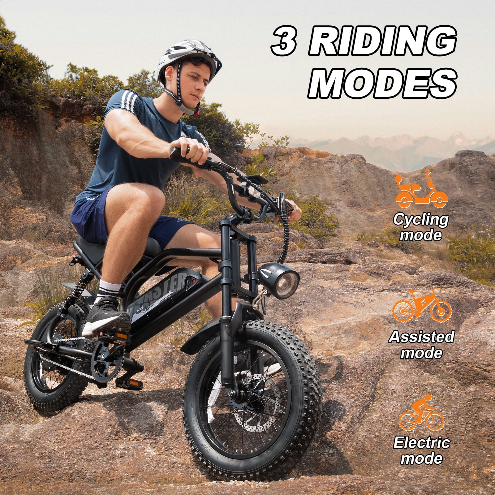 AVDLEU Electric Bike,16" Fat Tire Ebike,500W Motor,48V 12Ah Removable Battery,4x Suspension,38 Miles Pure Electric,55 Miles Pedal