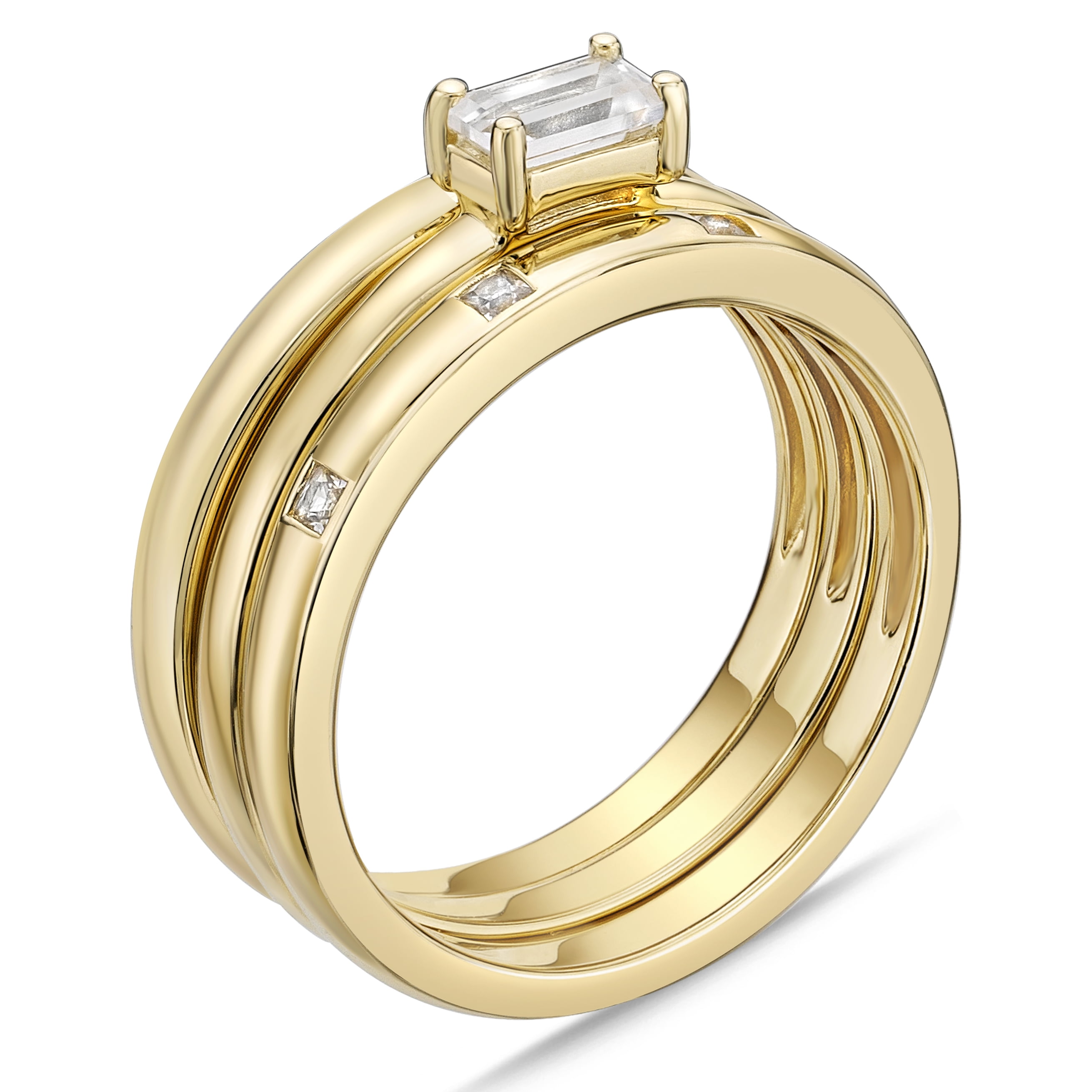 Brilliance Fine Jewelry 14K Yellow Gold Plated Sterling Silver Band Rings Created White Sapphire, 6