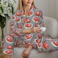 thumbnail image 6 of Pajama Sets for Women 2 Pcs, Pan Fried Steak Print Button Down Long Sleeve Sleepwear Lounge PJ Sets, 6 of 6