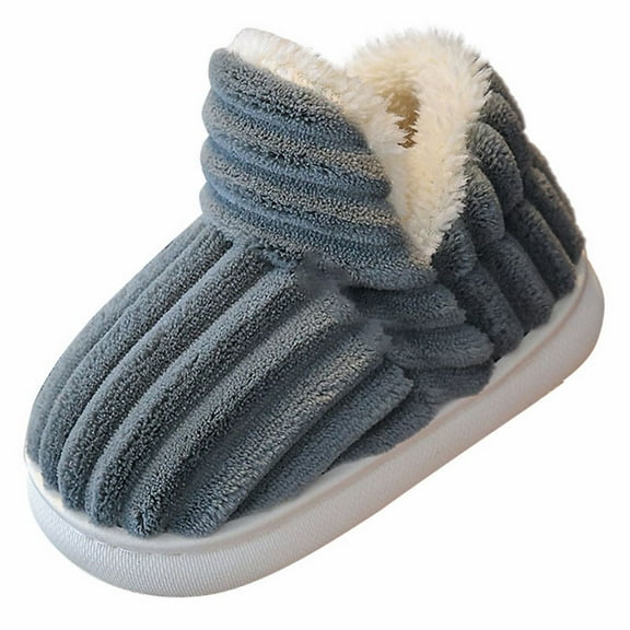 XIMIN Kids Boys Girls Fuzzy Slipper Faux Fur Lined Machine Washable Cozy & Stylish Slipper Non-Slip Soft Sole Indoor House Flat Shoes Outdoor Winter Warm Slippers