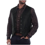 VBTAPA Men's PU Faux Leather Vest Button Front V Neck Waistcoat Western Cowboy Motorcycle Vests Black XL