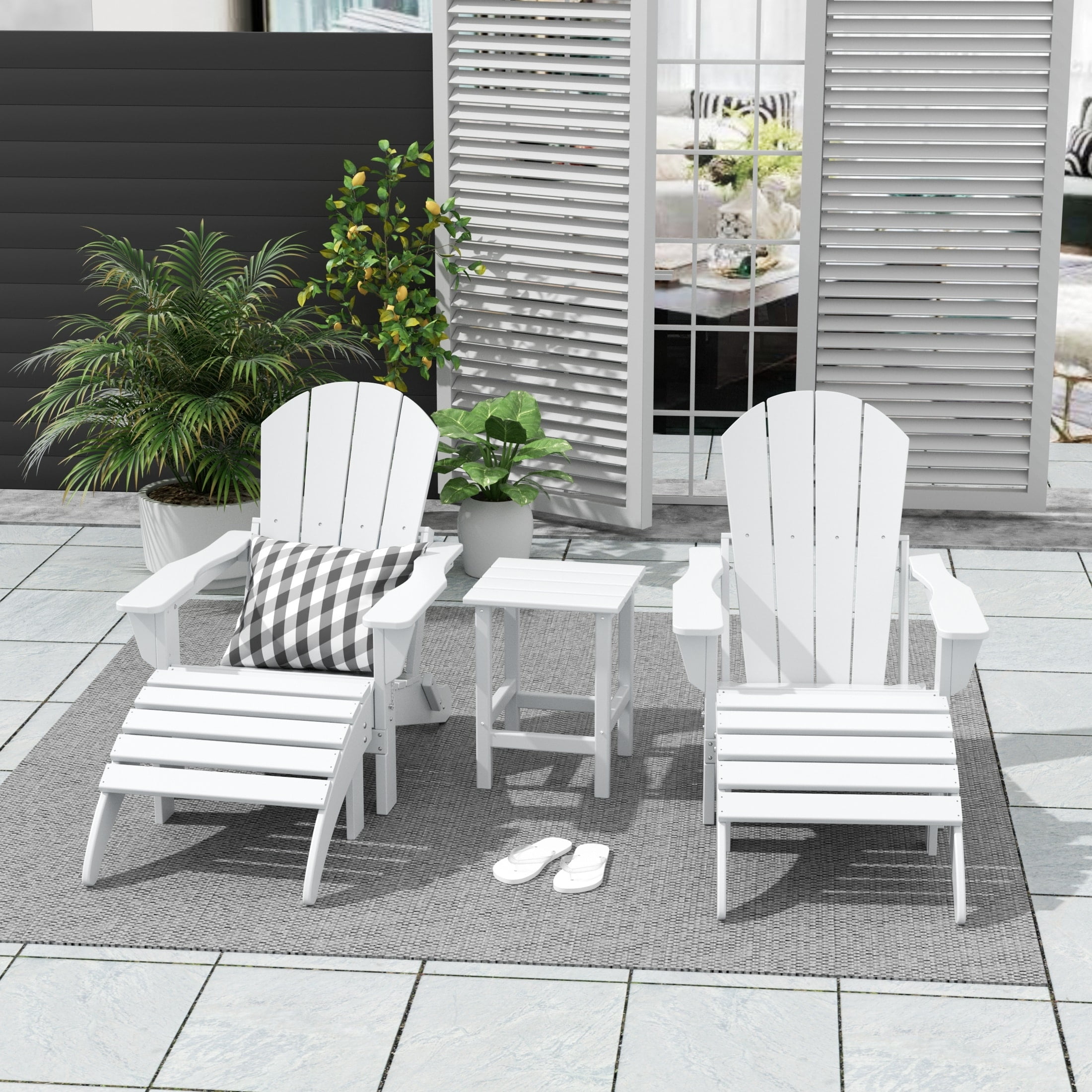 Polytrends  Laguna Hdpe All Weather Outdoor Patio Foldable Adirondack Chairs Conversation Set (5-Piece Set) White