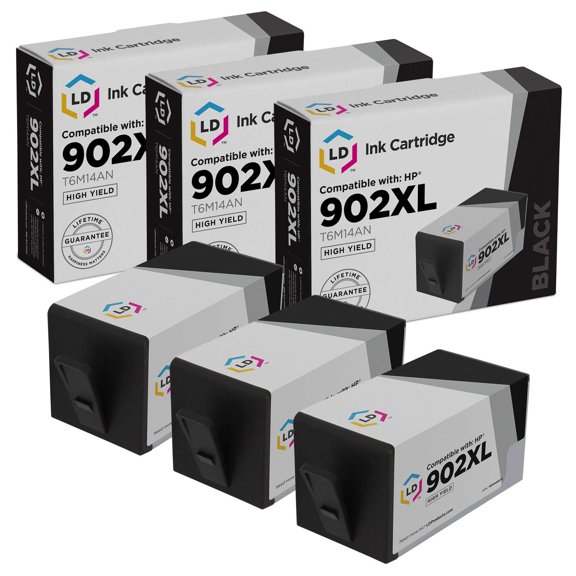 LD Products 3PK Compatible Replacement HP 902XL 902 T6M14AN High Yield Black Ink Cartridges