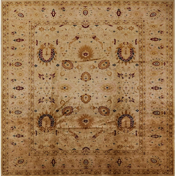 Ahgly Company Indoor Square Mid-Century Modern Gold Oriental Area Rugs, 6' Square
